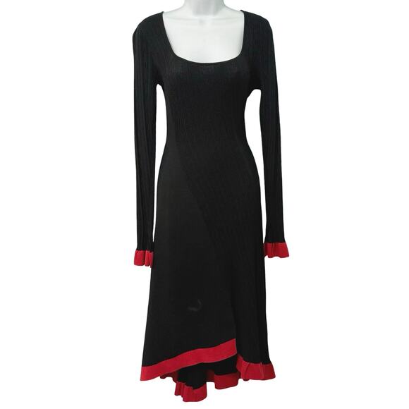Esteban Cortazar Black Red Square Neck Knit Midi Long Sleeve Sweater Dress Sz S - Picture 1 of 12